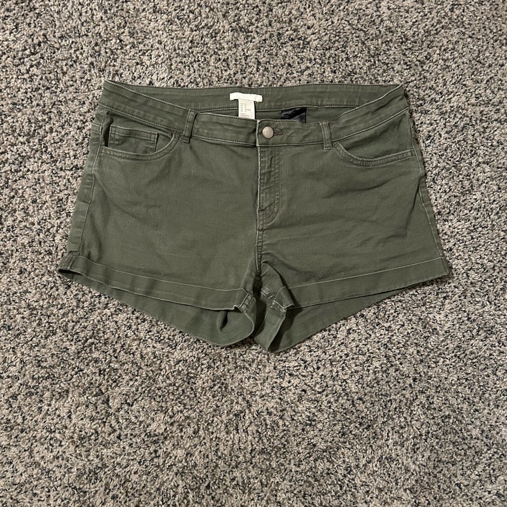 H&M Army Green Jean Shorts with Rolled Hems